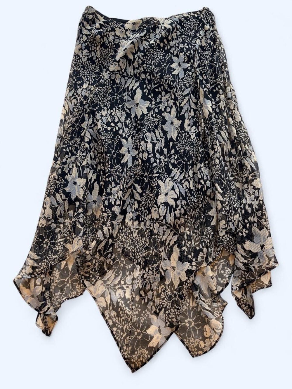 Vintage Y2K 100% Silk Floral Chiffon Handkerchief Midi Skirt Size 10